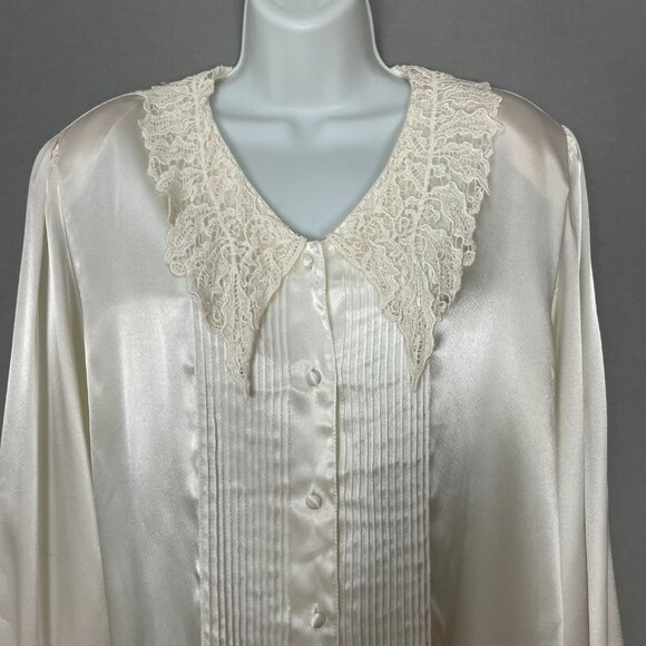 Vintage Blouse Lace Collar Victorian Cream White Long Sleeve Button-Up Coquette - Picture 4 of 13